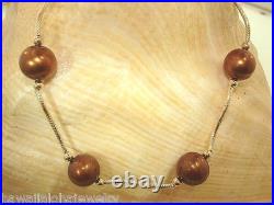 8.5mm Cultured Freshwater Chocolate Pearl Solid 14k Yellow Gold DC Swirl Bar Set