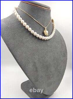 8.5mm White Natural Sea Pearl Necklace Set 14ct Yellow Gold Filled Earrings Ring
