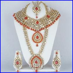 8888 Indian Bollywood Diamante Kundan Pearl Gold Tone Bridal Fashion Jewelry Set