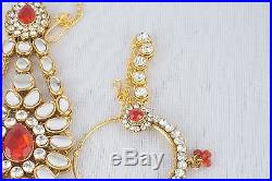 8888 Indian Bollywood Diamante Kundan Pearl Gold Tone Bridal Fashion Jewelry Set