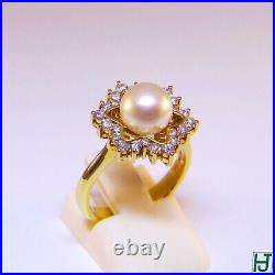 8mm Pearl & Diamond Star-shaped Earrings & Ring Set, 18k Yellow Gold, 2.25 Carat