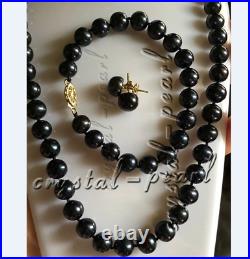 9-8 mm South Sea Black Pearl Necklace earring bracelet set 14K 18