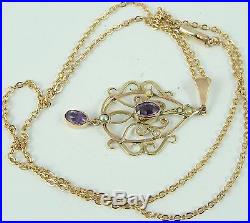 9 Carat gold Edwardian pearl and gem set pendant on a 17 inch 9ct chain