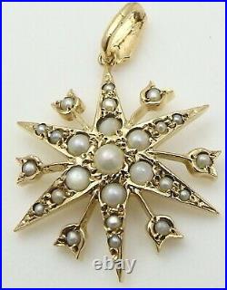 9 carat yellow gold seed pearl set Holbein pendant U. K. Hallmarked