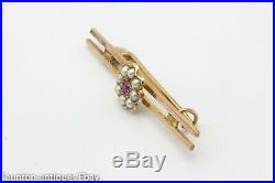 9ct/ 15ct gold seed pearl ruby late Victorian bar brooch daisy setting antique