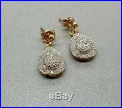 9ct 9k Yellow Gold pave set Diamond Stud Drop Dangle Earrings 0.50ct tw gift