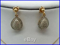 9ct 9k Yellow Gold pave set Diamond Stud Drop Dangle Earrings 0.50ct tw gift