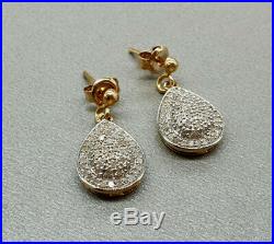 9ct 9k yellow gold pave set 0.50ct real diamond dangle drop stud Earrings boxed