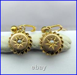 9ct GOLD VICTORIAN PEARL SET EARRINGS. A 3