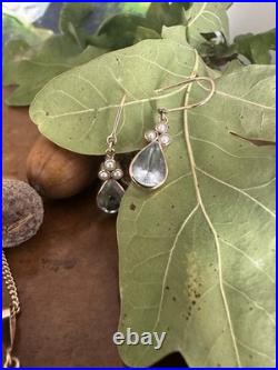 9ct Gold Aquamarine & Pearl Necklace & Earrings Set London 2008