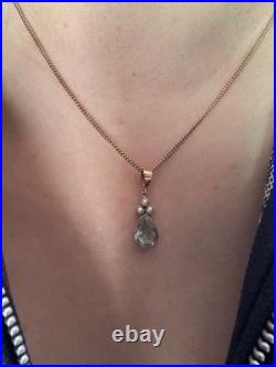 9ct Gold Aquamarine & Pearl Necklace & Earrings Set London 2008