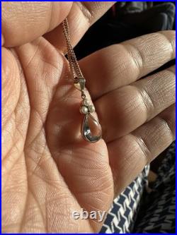 9ct Gold Aquamarine & Pearl Necklace & Earrings Set London 2008