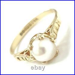9ct Gold Pearl Ring Ladies Yellow 6 Claw Setting Hallmarked Size L 2.1g