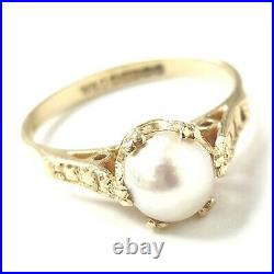 9ct Gold Pearl Ring Ladies Yellow 6 Claw Setting Hallmarked Size L 2.1g