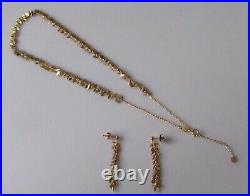 9ct Gold Set 9ct Yellow Gold Feather Necklace & Drop Dangle Earrings