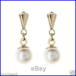 9ct Gold Small Round 4mm 5mm Real Cultured Pearl Set Drop Earrings Mum's GIFTBOX