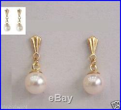 9ct Gold Small Round 4mm 5mm Real Cultured Pearl Set Drop Earrings Mum's GIFTBOX