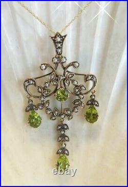 9ct Solid Gold Real Peridot & Seed Pearl Set Lavalier Pendant