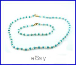 9ct Yellow Gold Freshwater Pearl And Turquoise Necklace And Bracelet Set