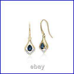 9ct Yellow Gold Sapphire & Diamond Leaf Drop Earring & 45cm Necklace Set
