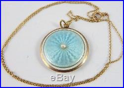 9ct gold pearl set blue enamelled pendant on 16.5 inch 9ct chain Weighs 5.7 grms
