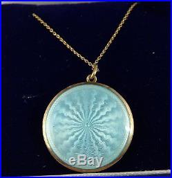 9ct gold pearl set blue enamelled pendant on 16.5 inch 9ct chain Weighs 5.7 grms