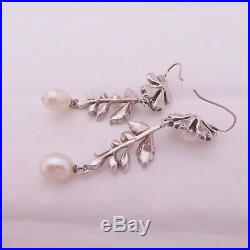 9ct gold & silver cultured pearl & paste set large Victorian style drop earrings