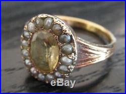 9ct yellow gold ring set central citrine surrounded by seed pearls