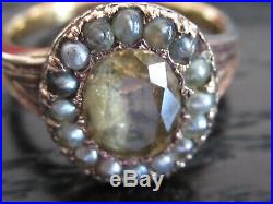 9ct yellow gold ring set central citrine surrounded by seed pearls