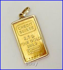 A 24k 2.5g Credit Suisse Pendant 14k Gold Bezel Setting