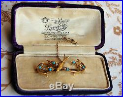A Beautiful Victorian 15ct Gold Swallow Brooch, Set with Turquoise and Pearls