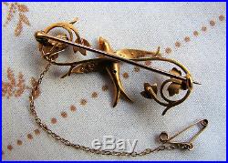 A Beautiful Victorian 15ct Gold Swallow Brooch, Set with Turquoise and Pearls