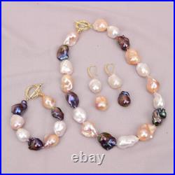 A+ Cultured Mix Color Keshi Baroque Pearl Necklace Bracelet Earrings Sets