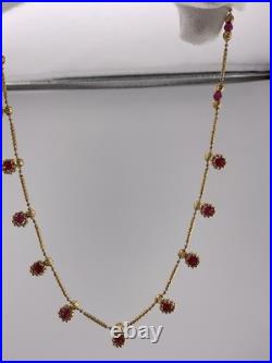 A Delicate 18k Sold Gold Italian Set Featuring Beaded Links And Drop Ruby