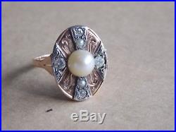 A Fine Vintage 14 ct Gold Pearl and Diamond set Ring