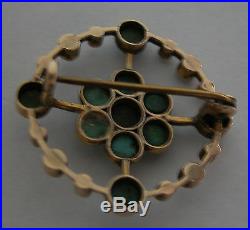 A Gorgeous Gold Brooch Pin Set With 15 Turquoise Stones And 8 Seed Pearls