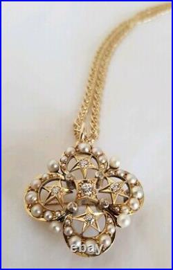 A Victorian 15ct Yellow Gold brooch/pendant. Set with Old cut Diamonds & Pearls