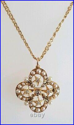 A Victorian 15ct Yellow Gold brooch/pendant. Set with Old cut Diamonds & Pearls