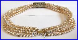 A Vintage Ben-amun 4 Strand Simulated Pearls Necklace With Diamante Set Centre