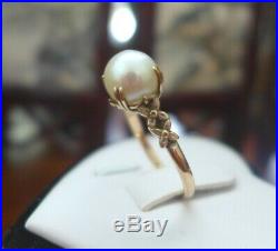 AAA White Genuine Japanese Akoya Pearl set with 14K yellow Gold Ring