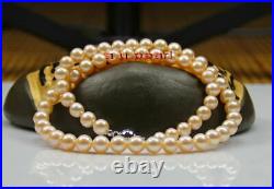 AAAAA 18 7.59-10mm real south sea gold pink pearl SETS bracelet necklace 14K