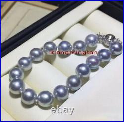 AAAAA 2010-11MM real SOUTH SEA gray PEARL NECKLACE+7.5bracelet 14K gold sets