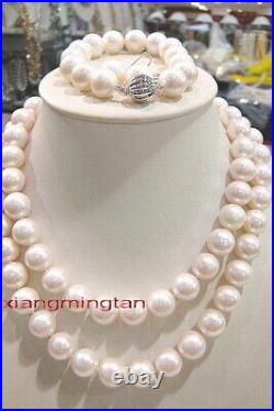 AAAAA long 3610-11mm south sea white pearl SETS necklace bracelet earring 14K