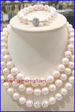 AAAAA long 4811-12mm south sea white pearl SETS necklace bracelet earring 14K