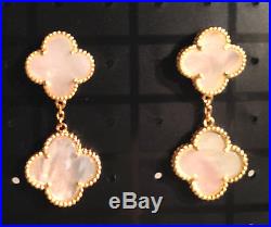 Alhambras Clover Mother Of Pearl Seashell Necklace & Earring Set 18kt Gold Plate