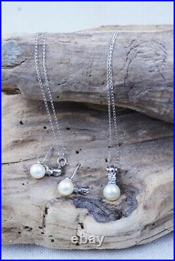 ALWAND VAHAN 10K White Gold Saltwater Pearl & Diamond Set Earrings & Necklace
