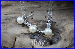 ALWAND VAHAN 10K White Gold Saltwater Pearl & Diamond Set Earrings & Necklace