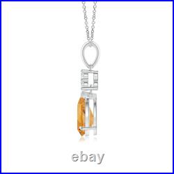 ANGARA Claw-Set Citrine Drop Pendant with Trio Diamonds in 14K Solid Gold