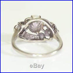 ANTIQUE 10K WHITE GOLD PEARL RING CLAW SETTING W DIA 4.8 g, size 8.5 Not Scrap
