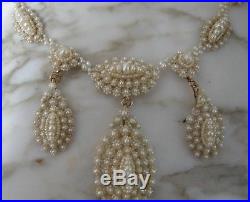 ANTIQUE 14K Yellow Gold GEORGIAN Natural PEARLS Necklace Earrings SET